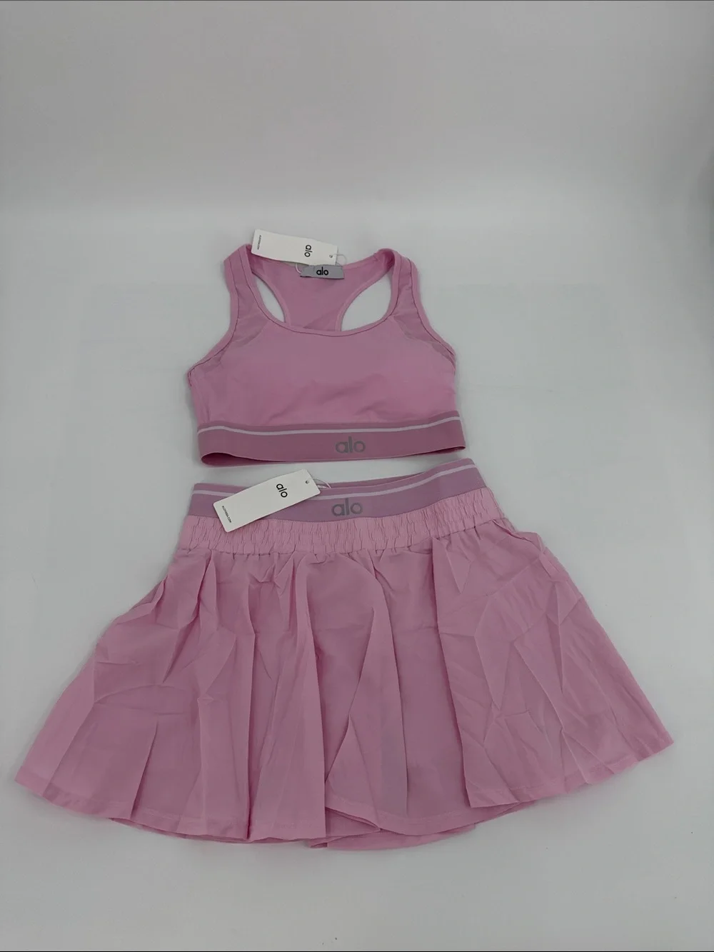 ALO Yoga Pink Active Crop Top & Pleated Skirt Set
